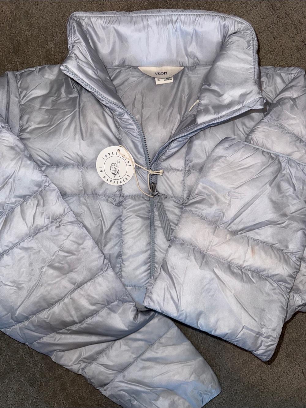 NWT Vuori 650 Fill Power Packable Down Jacket in Blue Haze